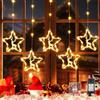 Quntis Luci Natale Finestra, 94 LED Stelle Luminose Natale con Renna 8 Modalità con Timer Tenda Luminosa Stelle Impermeabile Tenda Luci Natale per Esterno Interno Deco Porta Scala Festa, Bianco Caldo