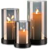 Candeldo Portacandela antivento in vetro a cilindro in vetro, set da 3 portacandele per esterni, colore nero, in metallo, decorazione da tavolo, soggiorno, giardino, vaso moderno, portacandele per