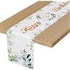 BEKOIUP Runner da tavola per compleanno, verde, Happy Birthday Runner da tavola di eucalipto, tovaglia in lino per compleanno, decorazione per bambini, ragazze, ragazzi, compleanni, feste, 183 x 33 cm