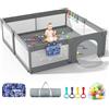 HEIZO Grande Box per Bambini 180x200cm, Recinto per Bambini, Box Neonato con Pallaio da 50 Palline, 4 Maniglie e Borsa portaoggetti Per Interni Ed Esterni (Grigio)