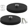 Beatific Confezione da 2 magneti al neodimio gommati, diametro 66 mm, magnete con pinza piatta, magneti rotondi in gomma con foro per vite convesso M8, portata 55 kg, magnete con base a disco per occhielli