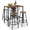 Giantex Tavolo alto da bar e 4 sgabelli set 5 pezzi da sala da pranzo per 4 persone, tavolo bar cucina con portabottiglie e portabicchieri, mangia in piedi industriale per bistrot ristorante caffè