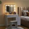 CLIPOP Set da toeletta con lampadine a LED, scrivania per trucco con 2 cassetti portaoggetti e comodino elastico, sgabello imbottito per camera da letto e soggiorno