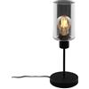 BRILONER - Lampada da comodino, vetro fumé, lampada da scrivania con interruttore a cavo, lampada da tavolo E27 per home office, lampada da lettura, nero