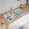 evineo m40 lavello da cucina con vaschetta secondaria e ripiano La: 90 P: 50 cm, EV2006, m40 acciaio inox satinato lucido [Lavelli da Cucina > per Base Sottolavello a partire da 60 cm]