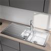 evineo m40 lavello da cucina con vaschetta secondaria e ripiano La: 100 P: 50 cm, EV2010, m40 acciaio inox satinato lucido [Lavelli da Cucina > per Base Sottolavello a partire da 60 cm]