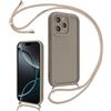 Coalbooliy Cover per iPhone 16 Pro Max 6,9 con Cordino per Cellulare, Custodia Silicone con Regolabile Collana Sottile Morbida Case Protezione della fotocamera Antiurto con Necklace, Cachi