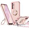XYZ Cover per Samsung Galaxy A14 5G, con Supporto ad Anello Doppio Cuore, con Cordino per Ragazze e Donne, Cover Protettiva di Lusso Simpatica e Scintillante per Samsung A14 5G, Rosa