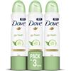 Dove deodorante Spray 250 ml- [confezione da 3] Go Fresh con cetriolo e te verde