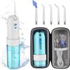 UODIR Idropulsore Dentale Senza Fili, Mini Irrigatore Orale Portatile con Custodia, 4 Modalità e 5 Ugelli, Filo Interdentale Elettrico, IPX7 Impermeabile, Adatto per Casa e Viaggi, Blu