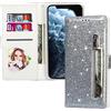 VLQI Custodia Libro Compatibile con Samsung Galaxy A52 Glitter Cover Portafoglio Magnetica Antiurto con Slot per Schede Brillantini Donna Ragazza Accessori di Cellulari Argento