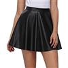 Fahsyee Gonna a pieghe in pelle, da donna, nera, a pieghe, taglie forti, linea ad A, vegana, a vita alta, casual, elasticizzata, S-XXXL, Nero , 3XL