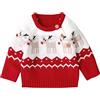 XIXIMAON Maglione di Natale per Neonato Bambino Maglione Unisex Natalizio a Maniche Lunghe con Motivi a Renne Pullover Lavorato a Maglia con Scollo Tondo e Bottoni (Rosso, 6-12 Mesi)
