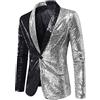 Generic Giacca lucida da uomo con paillettes dentellate giacca glitterata leggera con un bottone vestibilità regolare giacche colorate cappotti da lavoro formali classici chic smoking per feste di nozze,