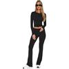 Havejoy Tute da Ginnastica Donna 2 Pezzi Completo Sportivo Manica Lunga Pilates Set Crop Top e Pantaloni Zampa Elasticizzati Tuta Palestra Curvy Abbigliamento per Yoga Fitness Jogging Danza Sweatsuit