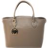 Chicca Borse Borsa a Mano in Vera Pelle Made in Italy 35x28x11 cm (Dollaro Fango)
