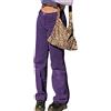 GuliriFei, pantaloni da donna in velluto a coste, a vita media, tinta unita, stile vintage, pantaloni sciolti, casual autunno inverno Viola L