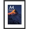 wyewye Cornice legno A4, Cornici Foto A4 Nera, 21 x 29,7 cm, con Staffa e Vetro acrilico, adatto per il montaggio a parete, da tavolo e puzzle