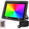JBdusn 100W Faretto LED RGB Esterno Proiettore, Proiettori LED Cambio Colore RGB con Telecomando, 16 Colori, Faro con Spina, Dimmerabile Proiettore per Interno Esterno Giardino Cortile Partito