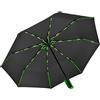 iX-brella Big Ombrello tascabile in fibra di vetro, 104 cm, con doppi raggi colorati, nero-verde, 104 cm, Ombrello tascabile automatico