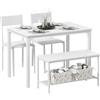 DlandHome Set di 4 tavoli da pranzo con 2 sedie e 1 panchina, in legno e struttura in acciaio, colore: bianco