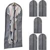 Relaxdays Set da 6 Borse Porta Abiti, Custodia per Vestiti con Cerniera, 135 x 60 cm, per Indumenti, Grigio Trasparente