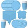POPOYU Stoviglie per Feste di Compleanno Azzurro, 69 Pezzi Set di Stoviglie di Carta, Piatti, Tovaglioli, Tazze, Tovaglia per Compleanni, Matrimoni, Decorazioni Natalizie (16 Ospiti)