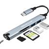BORLTER CLAMP Hub USB C, adattatore USB C 5-in-1 con 2 porte USB e lettore di schede, adattatore per jack per cuffie da 3,5 mm, compatibile con MacBook, computer portatili, telefoni cellulari e tablet