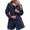 Geagodelia Giacca Antipioggia da Donna con Cappuccio Giacca Lunga Leggera impermeabile Giacca a Vento Casual (Blu, XXL)