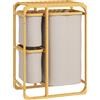 HOMCOM Cestino Portabiancheria in Bambù con 3 Sacchi e Ripiani Estraibili in Tessuto, 50x32x69.7 cm, color Bambù e Crema