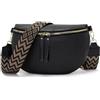 RQJZ Grande marsupio donna borsa a tracolla media in vera pelle crossbody bag donna elegante borsetta a cintura con cintura larga 5 cm nero