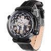 SURVAN WatchDesigner Orologio Automatico Meccanico da Uomo Scheletrato,Quadrante con Mappa del Mondo, Cassa in Acciaio Placcata Oro 18K, Vetro Zaffiro, Cinturino in Pelle Vera, Eleganza (Nero)