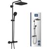 Grohe Vitalio Comfort 250 - Colonna doccia con miscelatore termostatico, doccia a testa quadrata 25 cm, 1 getto, doccetta quadrata 11 cm, 2 getti, flessibile 1,75 m, risparmio idrico, nero opaco,