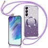 Phoona Cover Magnetica Glitter per Samsung Galaxy S21 FE 5G con Cordino, [Compatibile con MagSafe], Brillantini Sottile Lucida TPU Silicone Custodia per Samsung S21 FE Morbido Antiurto Cover, Viola