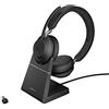 Jabra Evolve2 65 Wireless PC Headset with Charging Stand, Ottimizzato per Microsoft Teams, Dongle USB-C+supporto, Nero, Stereo