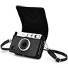 Rieibi Custodia per fotocamera Mini Evo, custodia di protezione in pelle PU vintage per fotocamera istantanea Fujifilm Fuji Instax Mini Evo con tracolla rimovibile, nero testurizzato 1, orizzontale