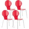 CLP Set 4 Sedie Impilabili Diego in Legno Robusto I Sedia Attesa Telaio in Metallo I Sedia Ergonomica Conferenza Design, Colore:Rosso