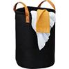 Relaxdays Cesto Portabiancheria in Feltro, Manici in Similpelle, Contenitore, Cameretta, Bagno HxD: 45 x 30 cm, Nero