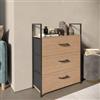 DEGHI Cassettiera 60x80h cm effetto rovere selvatico con 3 cassetti in tessuto e struttura in acciaio nero - Nuevo