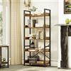 YITAHOME Libreria a 5 ripiani, scaffale da pavimento, mensola in legno e stabile struttura in acciaio, scaffalatura con 4 ganci, scaffale industriale per soggiorno, casa e ufficio, libreria rustica