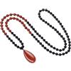 COAI Collana Perle Mala 108 Grani in Onice e Agata Rossa Annodate a Mano e Ciondolo Goccia di Agata Rossa, Collana Pietre Naturali