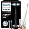 Philips Sonicare DiamondClean 9000 spazzolino elettrico, confezione doppia, spazzolino sonico con app, sensore di pressione, 4 modalità di pulizia, bicchiere di ricarica, nero e oro rosa, HX9914/61