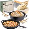 Chefarone Pentola con Padella in ghisa 26CM bruciata con cestino di lievitazione - compatibile con l'induzione - Girarrosto 2in1 in ghisa 3L con padella 1,5L - Casseruola per cottura pane
