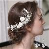 FFWTPY Cerchietto Floreale Accessorio Capelli Donna Pettine Decorativo Rose Perle Foglie Argento Acconciatura Matrimonio Cerimonia Elegante