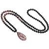 COAI Collana Goccia Donna Pietre Naturali, Collana Perle Mala 108 Grani in Onice e Rodonite Annodate a Mano e Ciondolo Goccia di Rodonite