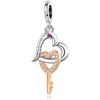 Amuefer Cuore Chiave d'oro Charm Compatibili Bracciale Collana, Argento Sterling Ciondolo Compleanno Natale Gioielli Regali per le Donne Ragazza Moglie Bambini Amici