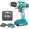 TOTAL - Trapano avvitatore a batteria P20S da 20 V | Mandrino automatico fino a 10 mm | 15 posizioni di serraggio e 1 trapano | 2 velocità e luce LED | Con 2 batterie 2 Ah, caricabatterie, valigetta