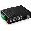Binardat Switch Ethernet industriale PoE Gigabit a 5 porte su guida DIN, 4 PoE IEEE802.3af/at, 1 porta SFP con modulo LC da 20 km, con un alimentatore PoE da 60W