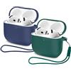 Mocarheri Custodia Case Compatibile con AirPods 4 2024, Case Cover Protettiva in Morbido Silicone per AirPods 4ª Generazione, LED Anteriore Visibile, 2pcs (Blu scuro/Verde scuro)