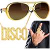 FUKPO Disco Ciondolo Collana Dollaro Simbolo Squillo Occhiali, Set Accessori Collana Rapper Oro Uomo Donna Bambino, Costume Carnevale Rapper Collane Gangster Anni 80 90